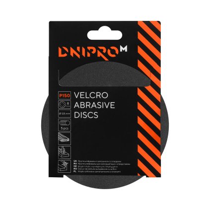 Brúsny kotúč na suchý zips P150 8 dr. 125 22,2 mm 5 ks. Dnipro-M