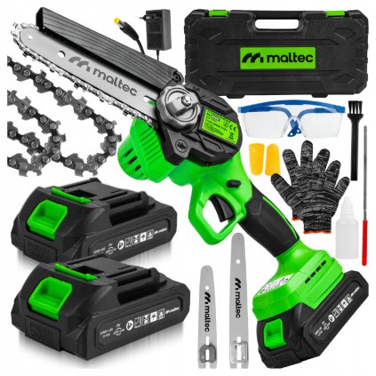 PowerSaw X2 Set – mini aku reťazová píla 1000W s prenosným kufrom a bohatou sadou príslušenstva + 2x21 V batérie