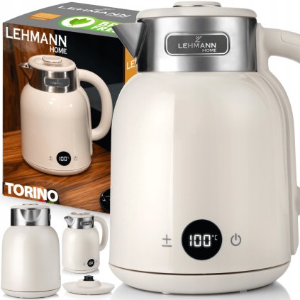 Torino-Retro – rýchlovarná kanvica 2200 W s reguláciou teploty, funkciou Keep Warm a dotykovým ovládaním, biela