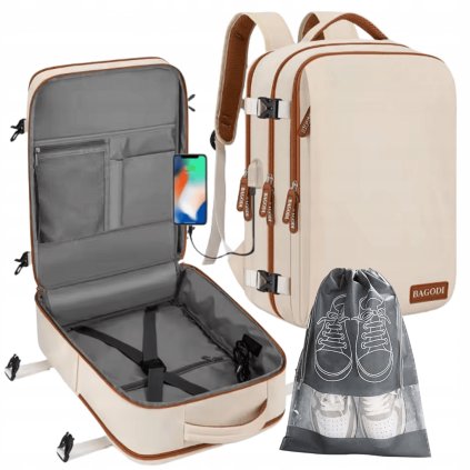 JetPack Air Cestovní batoh do letadla 45x30x20 cm – příruční zavazadlo s nabíjecím USB portem a sáčkem na obuv, splňuje limity EasyJet, Emirates a další