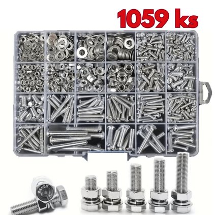 1059 ks metrických šroubů, matic a podložek ve velikostech M3/M4/M5/M6