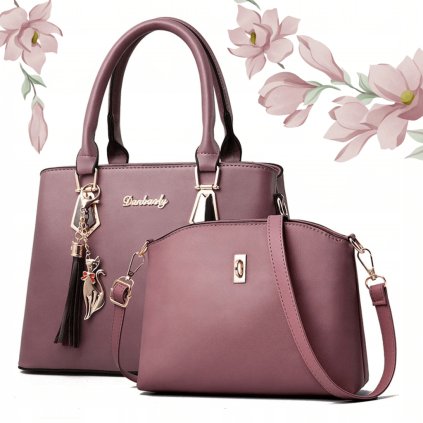 KLASICKÁ KOŽENÁ KABELKA SET 2v1 - LEVANDULOVÁ