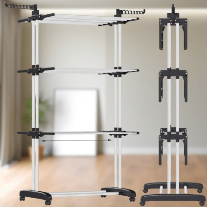 Trio-Lift Velký skládací sušák na prádlo s kolečky, vertikální, nosnost 40 kg