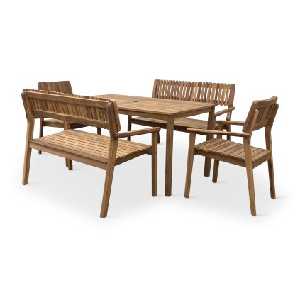 Zahradní dřevěný set stůl LUCY + 2x židle + 2x lavice 2 místná (2)