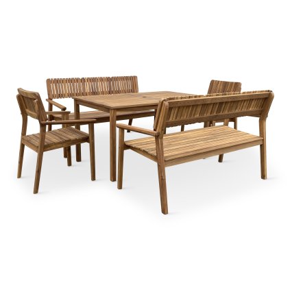 Zahradní dřevěný set stůl LUCY + 2x židle + 2x lavice 3 místná (4)