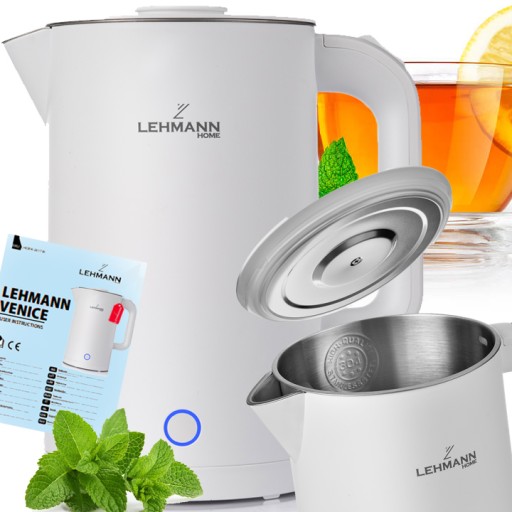 EbonFlow Rychlovarná konvice 1,7 l – moderní konvice 2200 W s dvojitou tepelnou stěnou, 360° otočnou základnou a ochranou proti přehřátí a chodu naprázdno, bílá