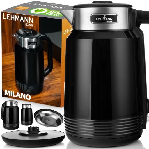 Levně Rychlovarná konvice Milano-BL 2 l – výkonná 2200 W s funkcí automatického vypnutí, ochranou proti přehřátí a proti chodu naprázdno, černá