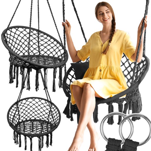 HarmonySeat 150 kg – Stylové závěsné křeslo BOHO černé pro domov i zahradu