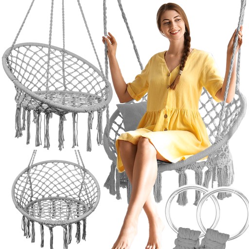 HarmonySeat 150 kg – Stylové závěsné křeslo BOHO šedé pro domov i zahradu