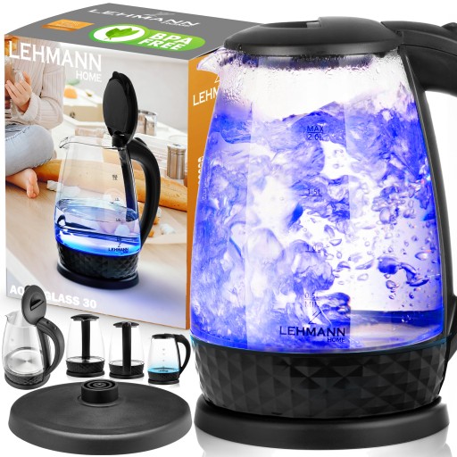 Blue-Kettle 2 l Skleněná rychlovarná konvice 2200 W s LED podsvícením