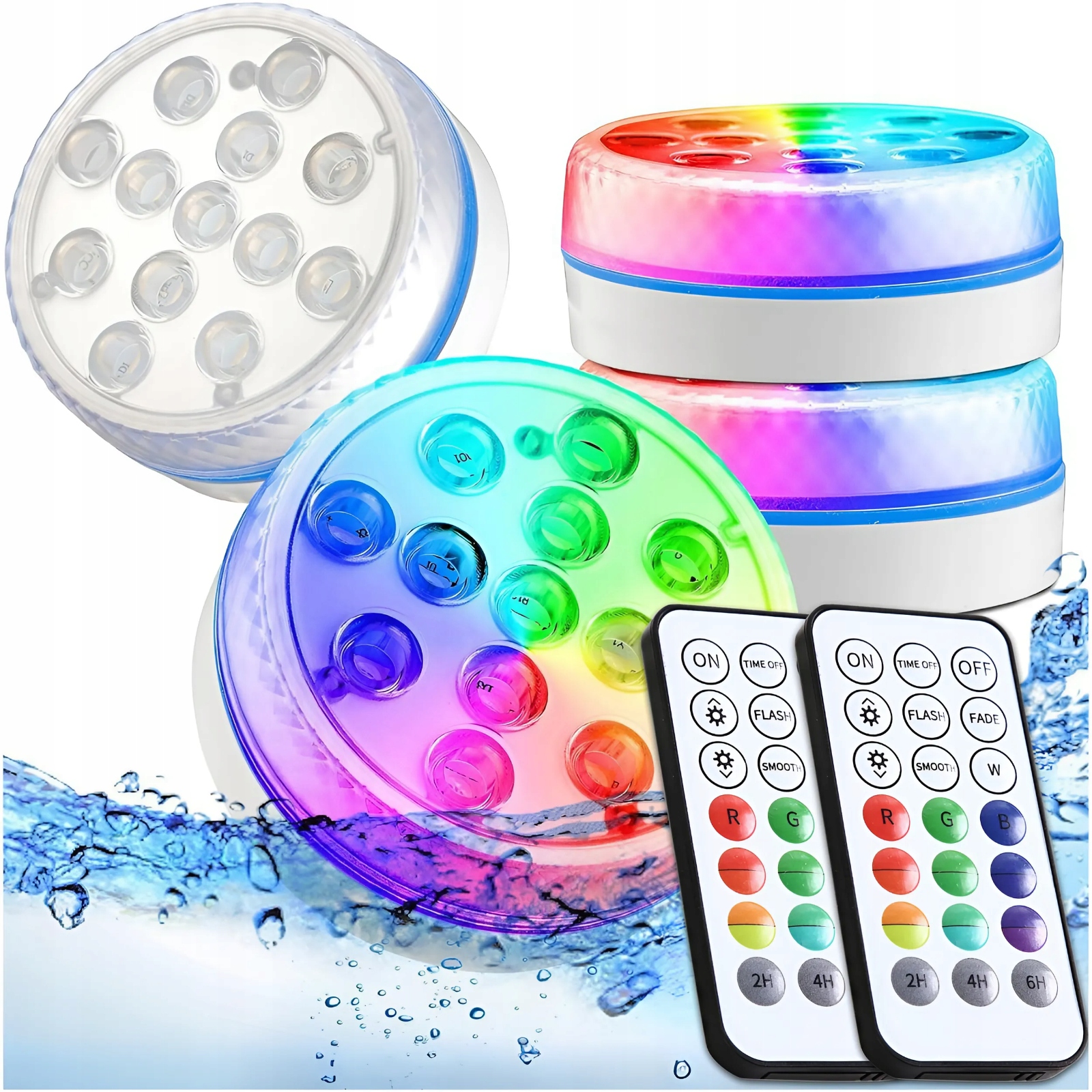 Glowey LED světla do bazénu 4ks – podvodní RGB osvětlení s dálkovými ovladači, 4 režimy a 16 barev