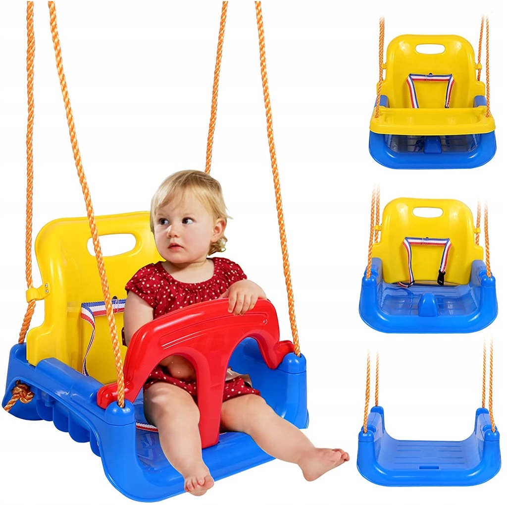 Happy-Kids 3v1 zahradní houpačka pro děti s popruhy, protiskluzovou konstrukcí a nastavitelnou výškou, do 30 kg