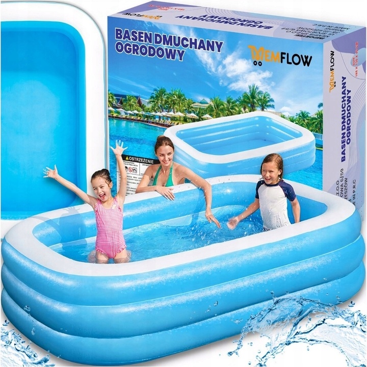 Nafukovací bazén AQUAJOY 185×130 cm pro děti i dospělé, 3 prstence, 450 l