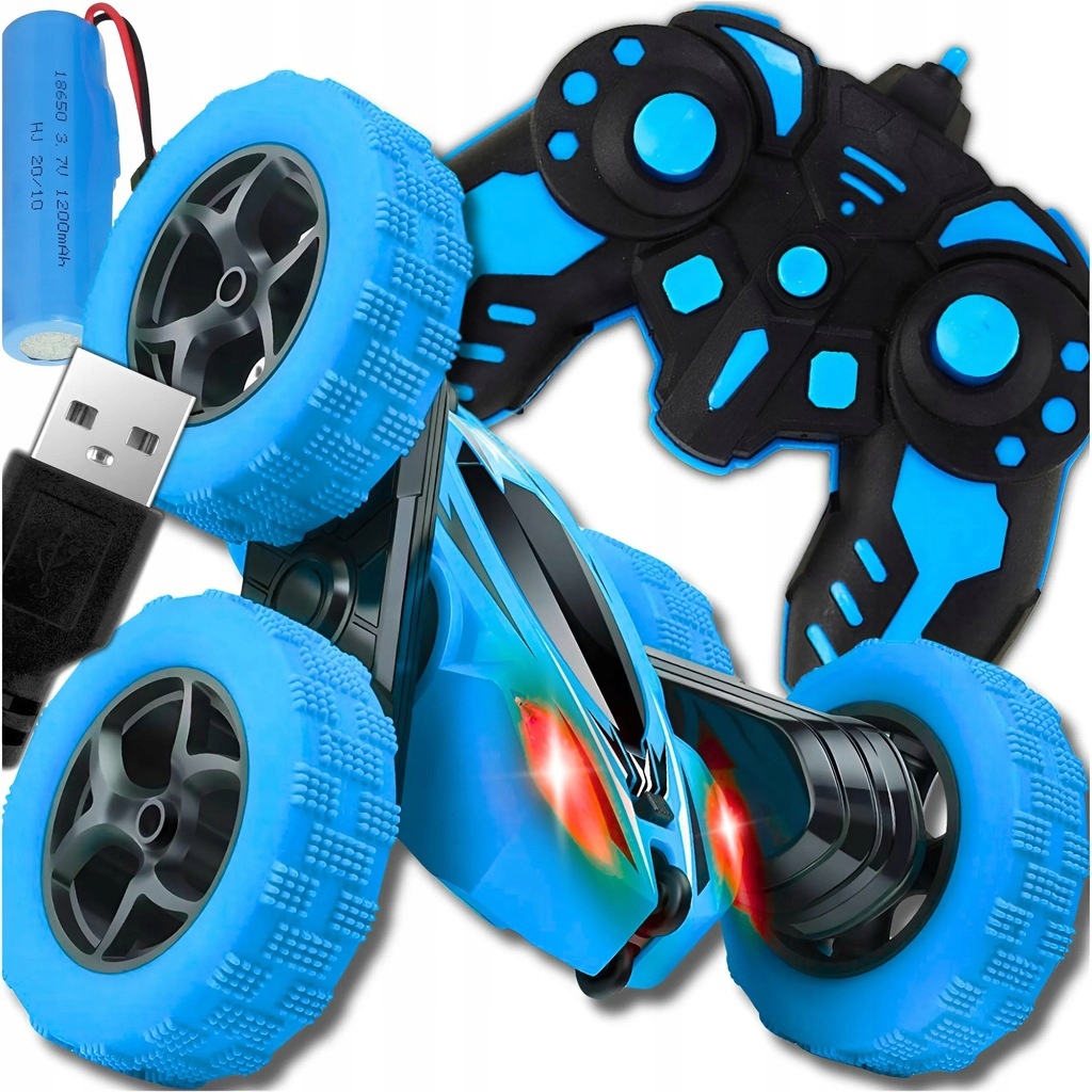 RC auto Twister – kaskadérské auto 360°, LED světla, dálkové ovládání, USB nabíjení, modrá barva