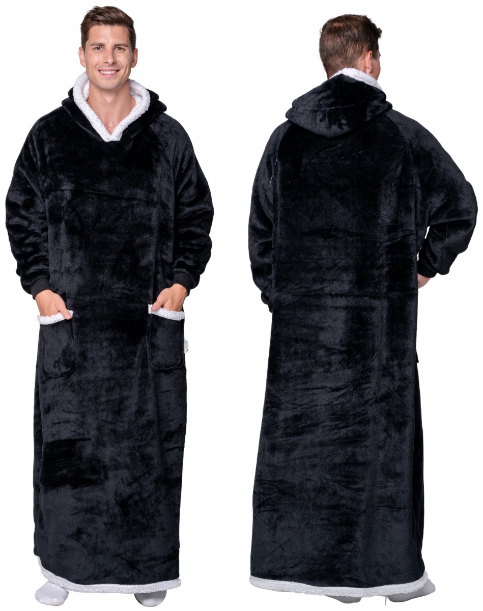 WOOLAVA Premium Hoodie XXL – černá unisex mikina ke kotníkům, s ovečkovou podšívkou a kapucí