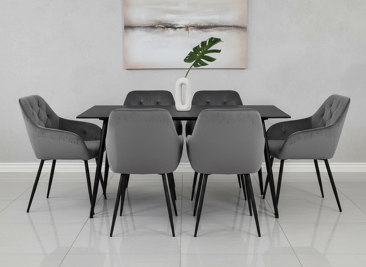 Levně Noela Jídelní set CERAMON 140 černý + 6x židle SIENA šedá