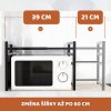 Nastavitelná kovová police nad mikrovlnnou troubu TIBY, s háčky a protiskluzovými patkami, 39-60 cm