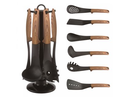 151422 deluxe cheff 6dilna sada kuchynskeho nacini v otocnem stojanu drevo