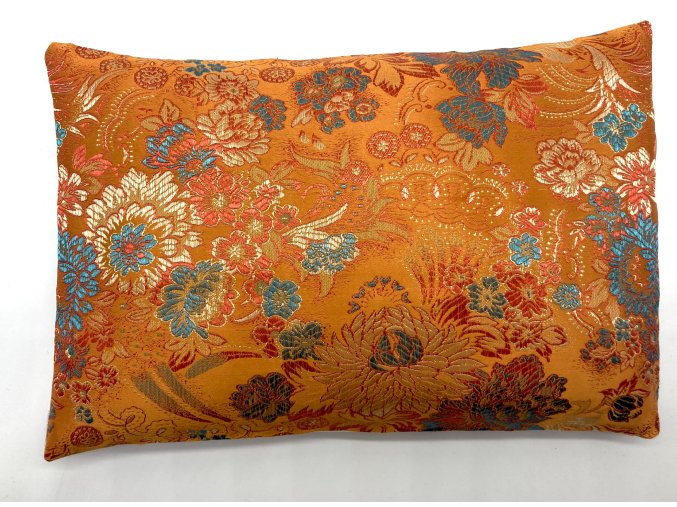 Brokátový polštářek plněný pohankovými slupkami oranžovo béžový