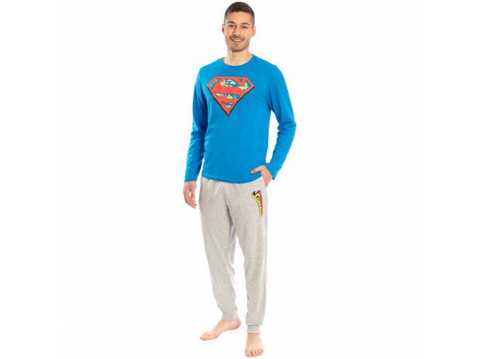 Superman Pánske Pyžamo 2 diely Modré Šedé