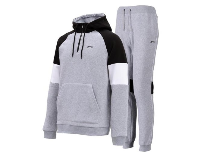 Slazenger Pánska Fleecová Tepláková Súprava Sivo Čierna (Veľkosť S, Farba šedá)
