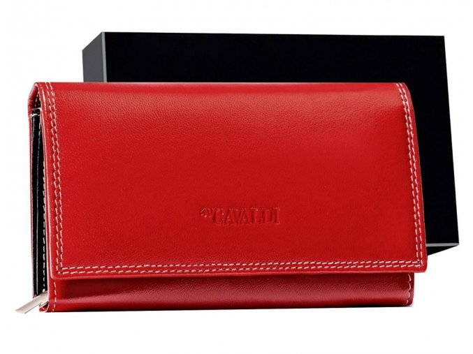 Červená dámska kožená peňaženka v krabičke Cavaldi