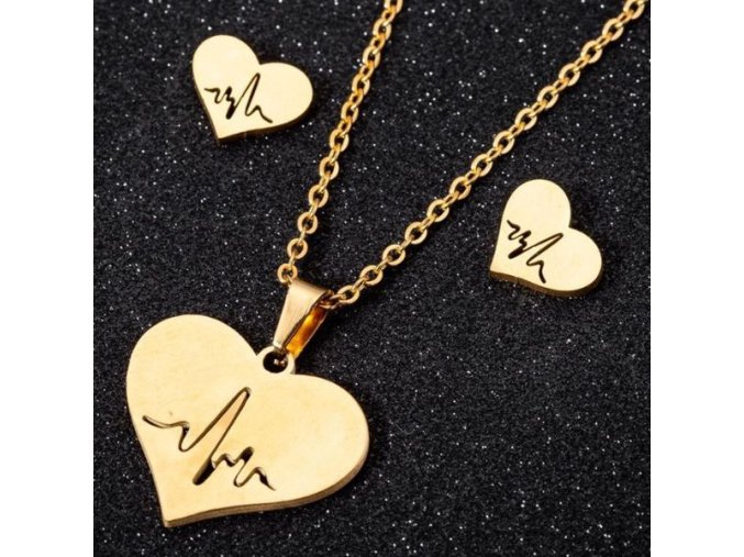 Módna Súprava Retiazky s Príveskom a Náušnice Srdce (Farba Zlatá)