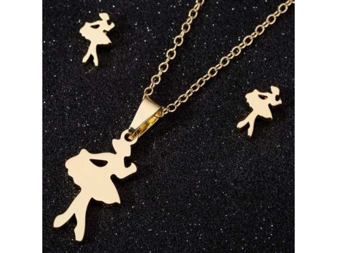 Módna Súprava Retiazky s Príveskom a Náušnice Baletka (Farba Zlatá)