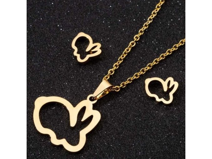 Módna Súprava Retiazky s Príveskom a Náušnice Králik (Farba Zlatá)