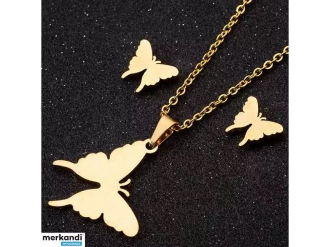 Módna Súprava Retiazky s Príveskom a Náušnice Motýľ (Farba Zlatá)