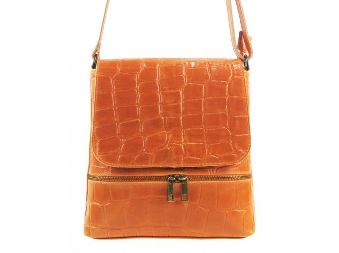 Kožená dámska crossbody kabelka v kroko dizajne oranžová