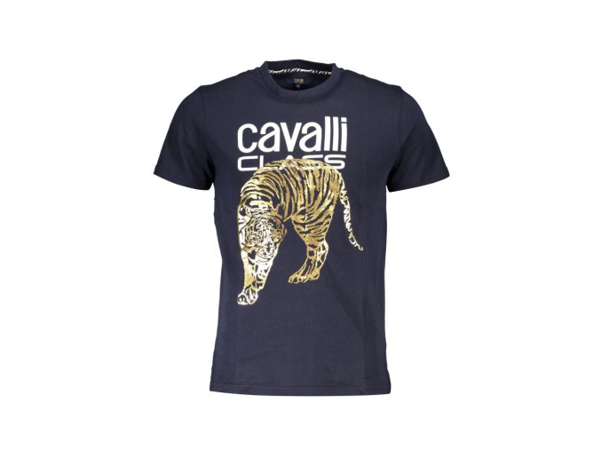CAVALLI CLASS Perfektné Pánske Tričko Krátky Rukáv Modrá