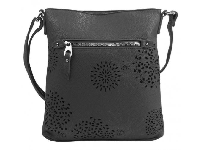 Crossbody dámska kabelka v kvetovanom dizajne tmavo šedá 5432-BB