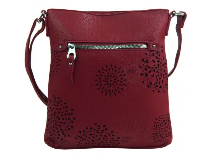 Crossbody dámska kabelka v kvetovanom dizajne tmavo červená 5432-BB