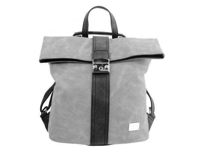 Dámsky batoh / kabelka z brúsenej kože svetlo šedá / čierna