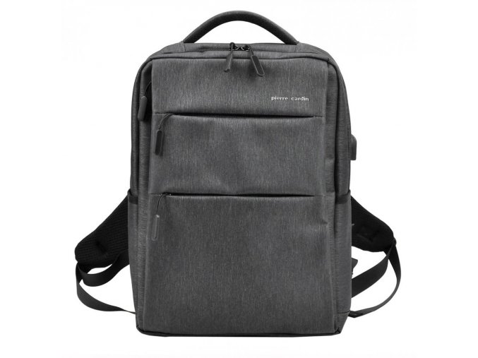 Pierre Cardin Elegantný tmavo šedý pánsky batoh s vreckom pre laptop, USB