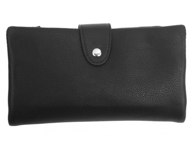 Prakticky priestranná rozložiteľná čierna dámska peňaženka so striebornými doplnkami