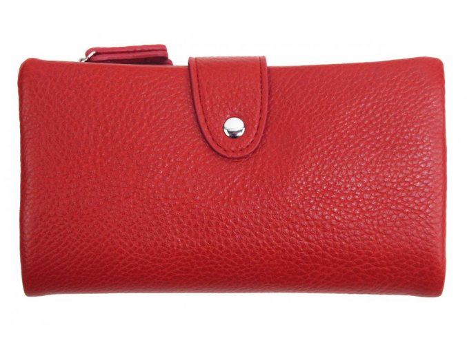 Prakticky priestranná rozložiteľná červená dámska peňaženka so striebornými doplnkami