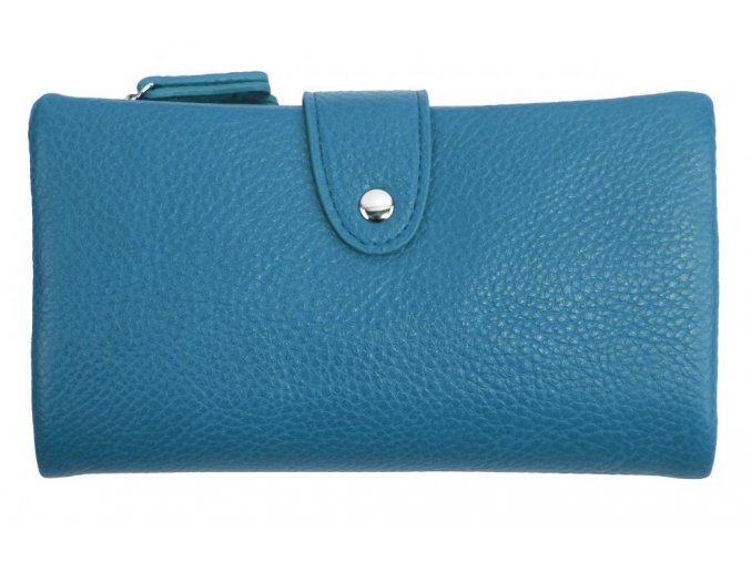 Prakticky priestranná rozložiteľná modrá dámska peňaženka so striebornými doplnkami