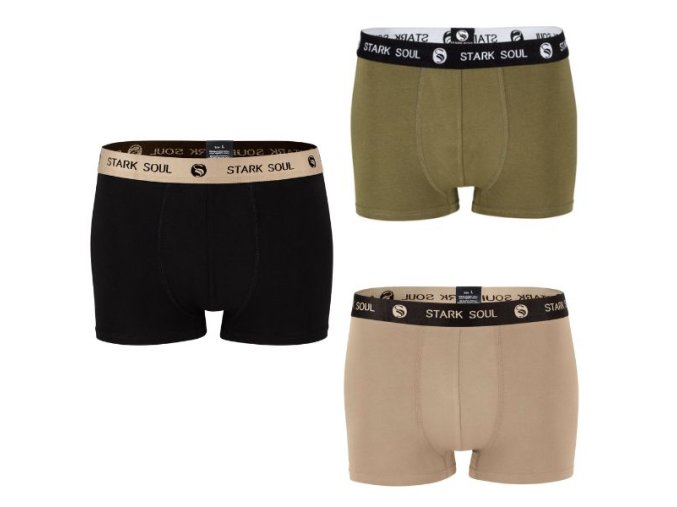 Stark Soul® Prémiové Pánske Boxerky bez bočných švov Safari štýl set 3 kusy čierna šedá (Veľkosť M, Farba Hnedá)