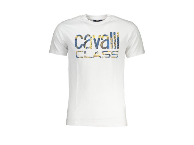 CAVALLI CLASS Perfektné Pánske Tričko Krátky Rukáv Biela (Veľkosť XL, Farba Biela)
