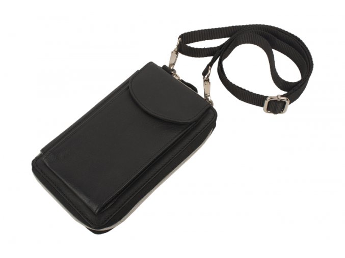 Kožená Taška cez rameno na smartfón unisex Hunter 20x13cm čierna