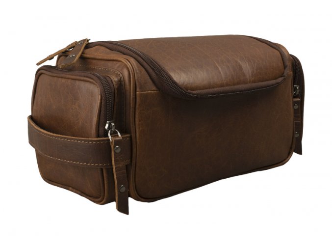 Toaletná Kožená Taška unisex Buffalo Pull 28x15x15cm hnedá