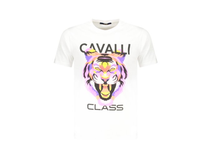 CAVALLI CLASS Perfektné Pánske Tričko Krátky Rukáv Biela (Veľkosť M, Farba Biela)