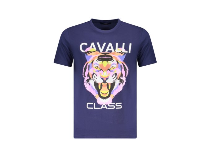 CAVALLI CLASS Perfektné Pánske Tričko Krátky Rukáv Modrá (Veľkosť M, Farba modrá)