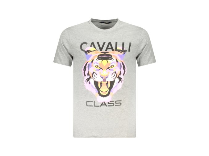 CAVALLI CLASS Perfektné Pánske Tričko Krátky Rukáv Šedá (Veľkosť M, Farba šedá)