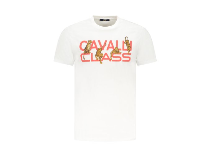 CAVALLI CLASS Perfektné Pánske Tričko Krátky Rukáv Biela (Veľkosť M, Farba Biela)