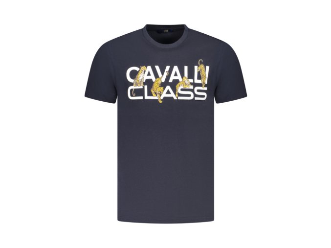 CAVALLI CLASS Perfektné Pánske Tričko Krátky Rukáv Modrá (Veľkosť M, Farba modrá)