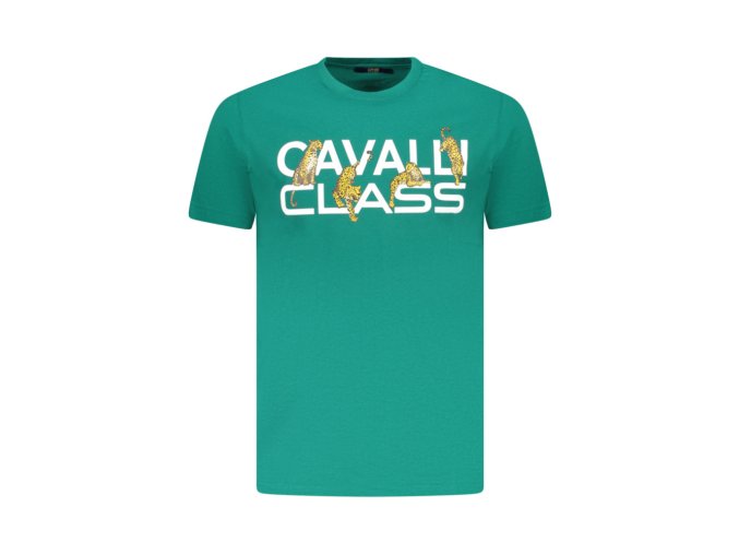CAVALLI CLASS Perfektné Pánske Tričko Krátky Rukáv Zelená (Veľkosť M, Farba zelená)