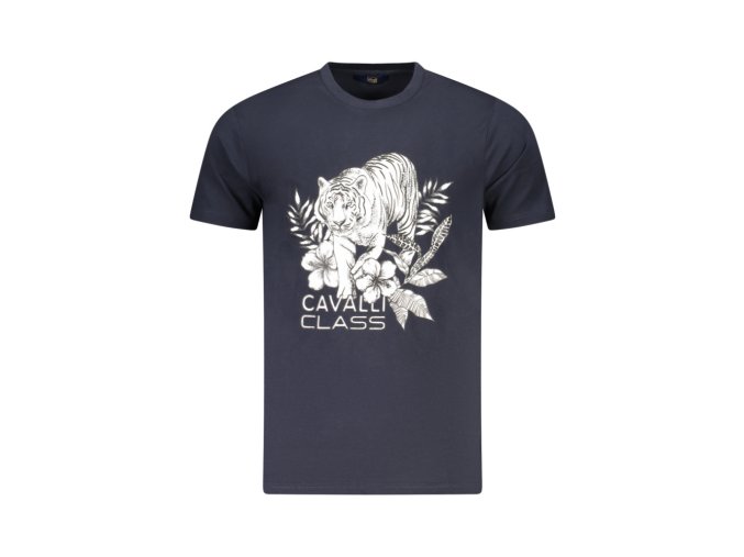 CAVALLI CLASS Perfektné Pánske Tričko Krátky Rukáv Modrá (Veľkosť M, Farba modrá)